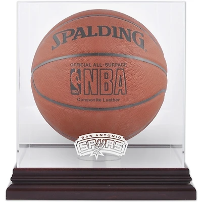 Vitrine de présentation du logo de l'équipe de basket-ball des San Antonio Spurs (2002-2017) en acajou avec dos en miroir
