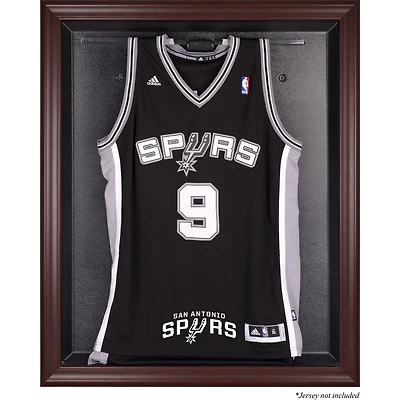 Vitrine de maillot avec logo de l'équipe en acajou encadrée des San Antonio Spurs