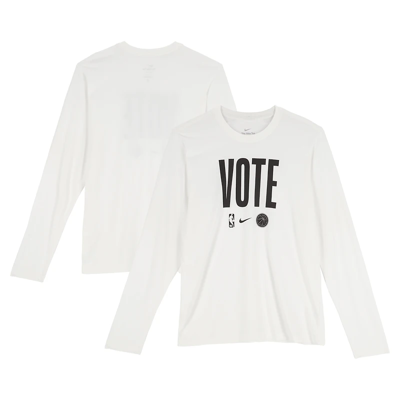 T-shirt blanc à manches longues « Vote » porté par Stephon Castle, San Antonio Spurs, saison NBA 2024-25 - Taille L