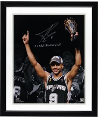 Tony Parker San Antonio Spurs Autographed 16" x 20" Holding 2007 NBA Finals MVP Trophy Spotlight Photograph with "07 NBA Finals MVP" Inscription