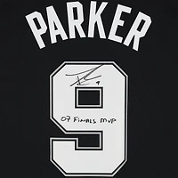 Maillot Nike Icon Swingman noir autographié par Tony Parker des San Antonio Spurs, avec inscription « MVP des finales 2007 ».