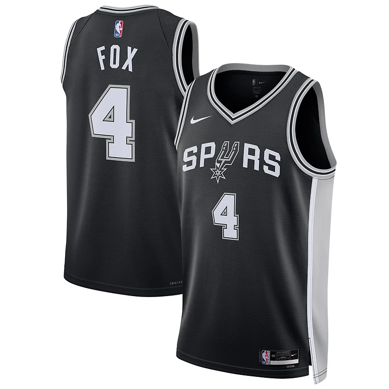 Maillot de joueur unisexe Nike De'Aaron Fox noir des San Antonio Spurs Swingman - Édition Icon
