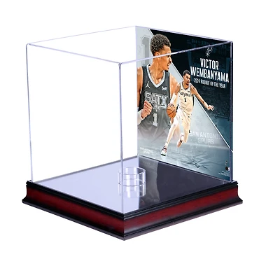 Vitrine de basket-ball en acajou Victor Wembanyama San Antonio Spurs 2024 NBA Rookie of the Year avec plaque sublimée