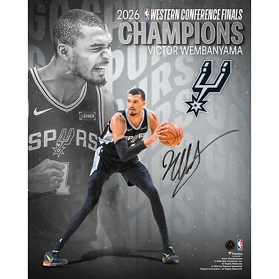 Photo collage autographiée de Victor Wembanyama, joueur des San Antonio Spurs, champions de la Conférence Ouest NBA 2026 (40,6 x 50,8 cm).