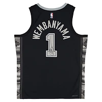 Maillot Swingman Jordan Brand Statement Edition noir dédicacé par Victor Wembanyama des San Antonio Spurs
