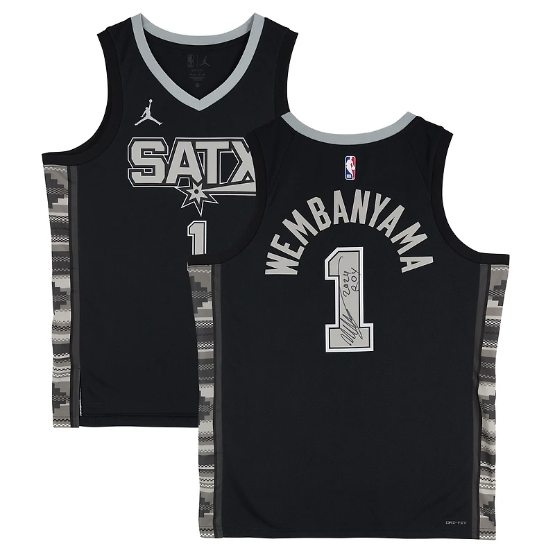 Victor Wembanyama San Antonio Spurs Autographed Black Jordan Brand Statement Edition Swingman Jersey with "2024 ROY" Inscription