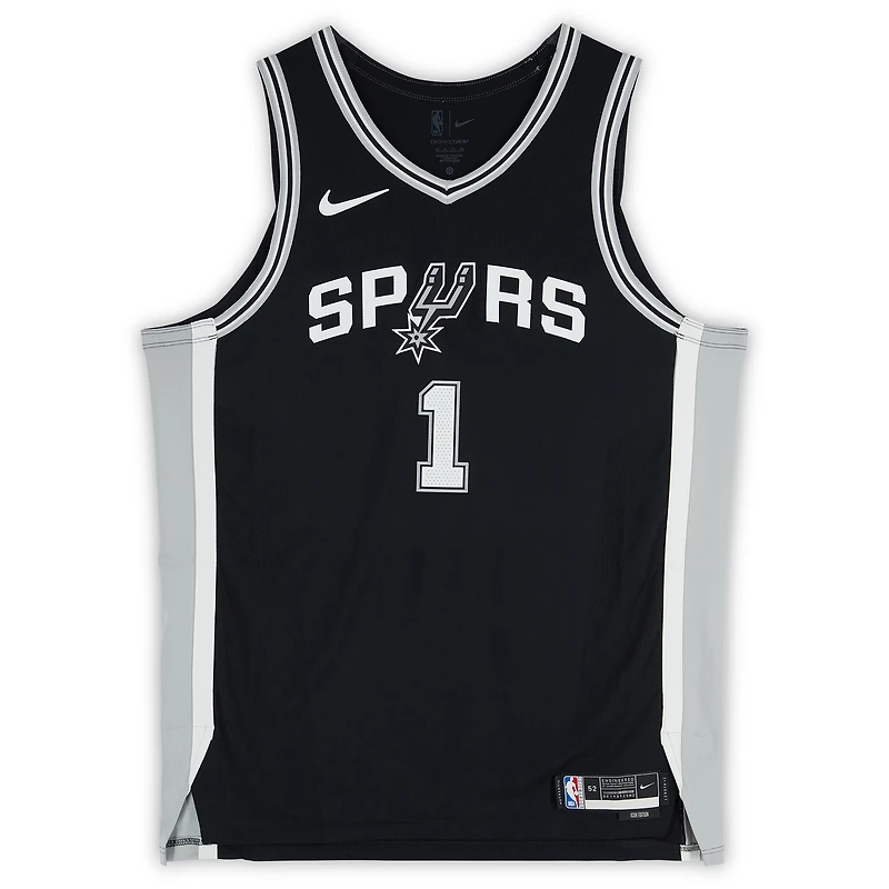 Maillot authentique Nike Icon Edition noir dédicacé par Victor Wembanyama des San Antonio Spurs