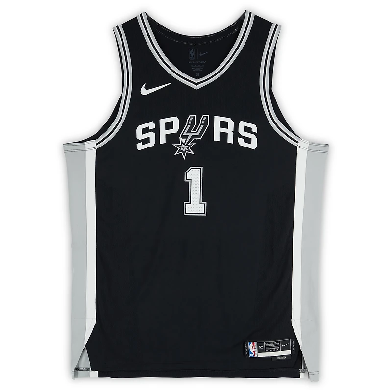 Maillot authentique Nike Icon Edition noir dédicacé par Victor Wembanyama des San Antonio Spurs avec inscription « 2024 ROY »