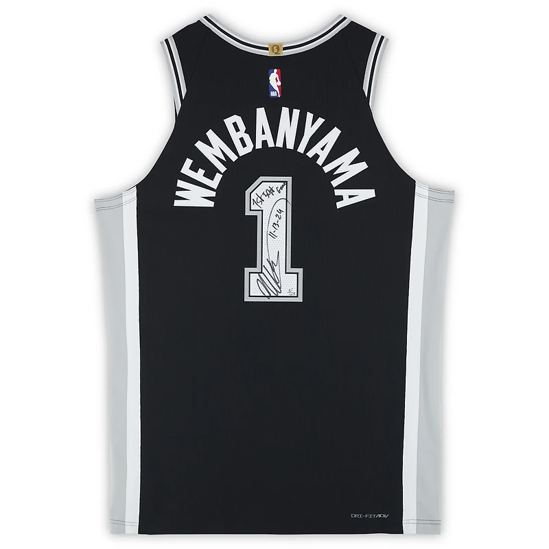 Victor Wembanyama San Antonio Spurs Autographed Nike Black Icon Authentic Jersey with "11-13-24 1st 50 PT Game" Inscription - Limited Edition of 25