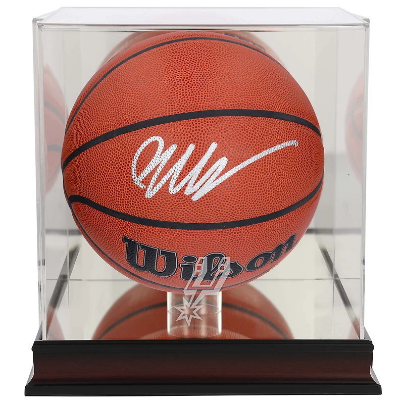 Victor Wembanyama San Antonio Spurs Autographed Wilson Authentic Series Indoor/Outdoor Basketball with Mahogany Team Logo Basketball Display Case