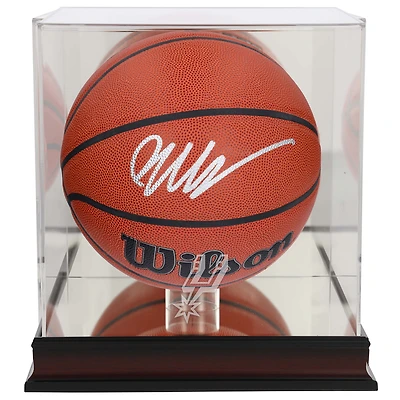Victor Wembanyama San Antonio Spurs Autographed Wilson Authentic Series Indoor/Outdoor Basketball with Mahogany Team Logo Basketball Display Case