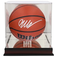 Victor Wembanyama San Antonio Spurs Autographed Wilson Authentic Series Indoor/Outdoor Basketball with Mahogany Team Logo Basketball Display Case