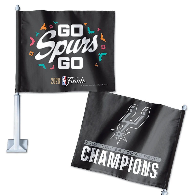 Drapeau de voiture double face WinCraft San Antonio Spurs, champions de la Conférence Ouest NBA 2026, 11 x 15 pouces