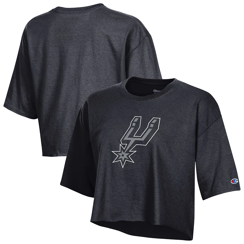 Women's Champion  Black San Antonio Spurs Primary Logo Cropped Boyfriend T-Shirt