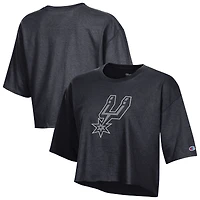 Women's Champion  Black San Antonio Spurs Primary Logo Cropped Boyfriend T-Shirt