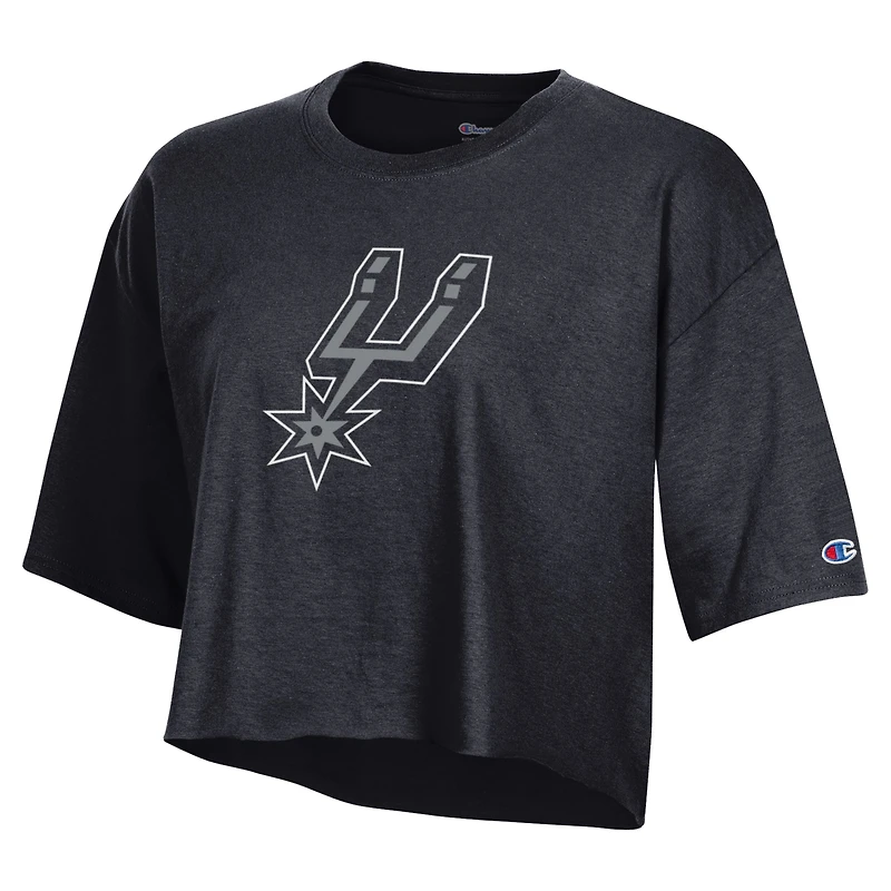 Women's Champion  Black San Antonio Spurs Primary Logo Cropped Boyfriend T-Shirt