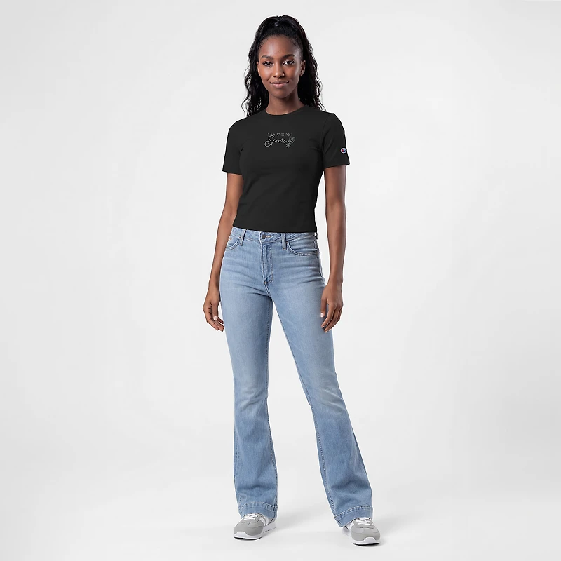Women's Champion Black San Antonio Spurs Soft Touch Fitted Cropped T-Shirt