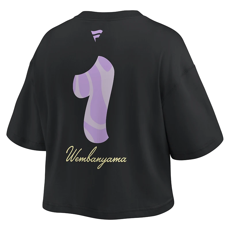 Women's Fanatics Victor Wembanyama Black San Antonio Spurs Name & Number Cropped Top