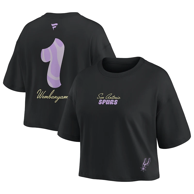 Women's Fanatics Victor Wembanyama Black San Antonio Spurs Name & Number Cropped Top