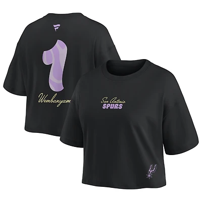 Women's Fanatics Victor Wembanyama Black San Antonio Spurs Name & Number Cropped Top