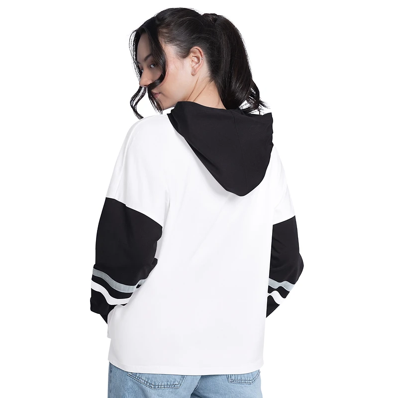 Women's G-III 4Her by Carl Banks White/Black San Antonio Spurs Key Player Oversized Hooded Long Sleeve T-Shirt
