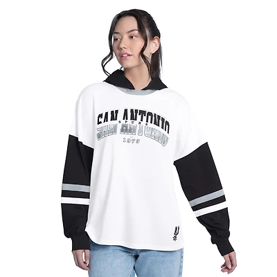 Women's G-III 4Her by Carl Banks  White/Black San Antonio Spurs Key Player Oversized Hooded Long Sleeve T-Shirt