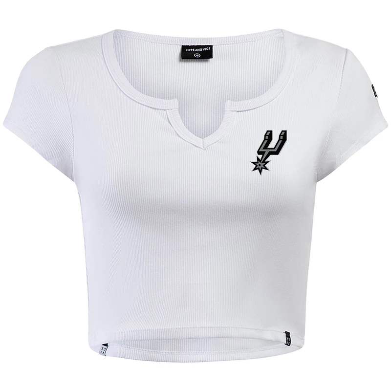 Women's Hype and Vice  White San Antonio Spurs Cali Cropped Notch Neck T-Shirt