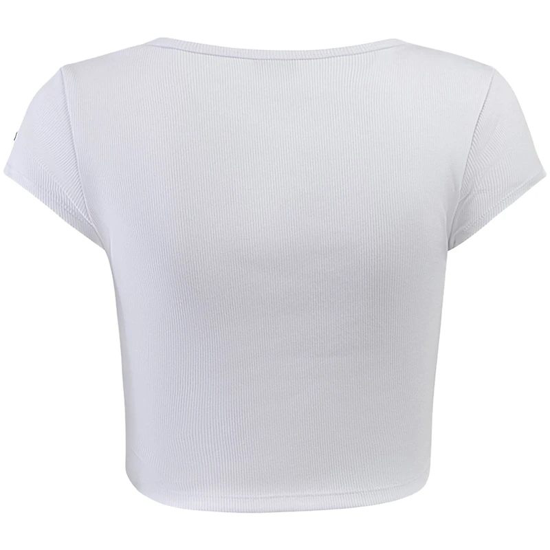 Women's Hype and Vice  White San Antonio Spurs Cali Cropped Notch Neck T-Shirt