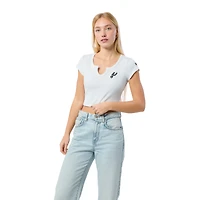Women's Hype and Vice  White San Antonio Spurs Cali Cropped Notch Neck T-Shirt