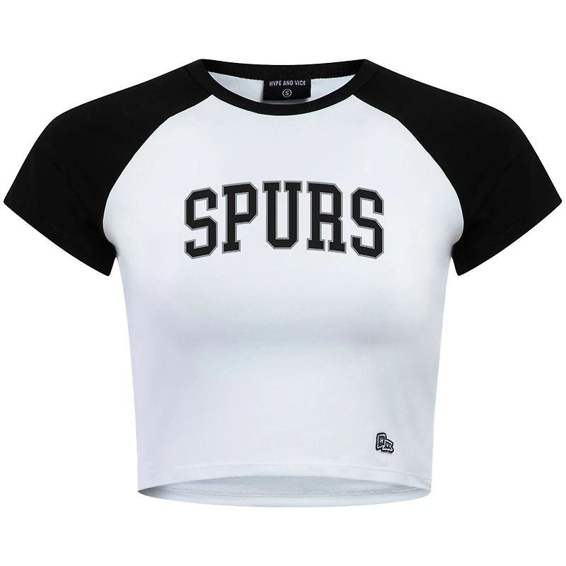 Women's Hype and Vice  White San Antonio Spurs Home Run Raglan Cropped T-Shirt
