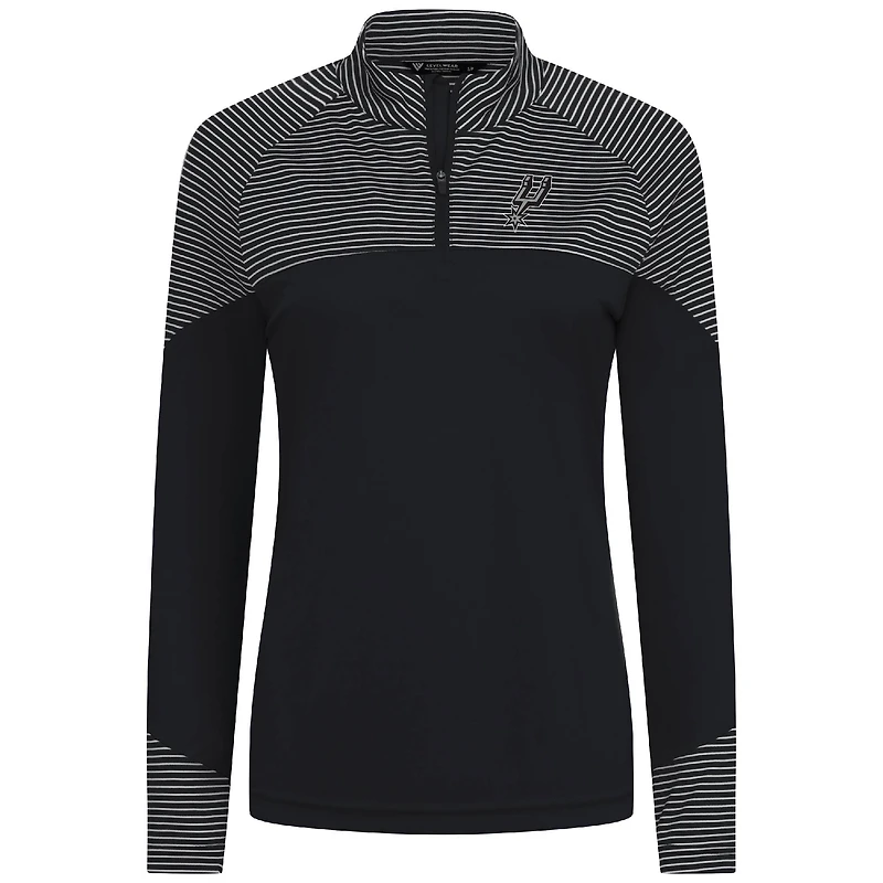 Women's Levelwear Black San Antonio Spurs Classic Stripes Quarter-Zip Top