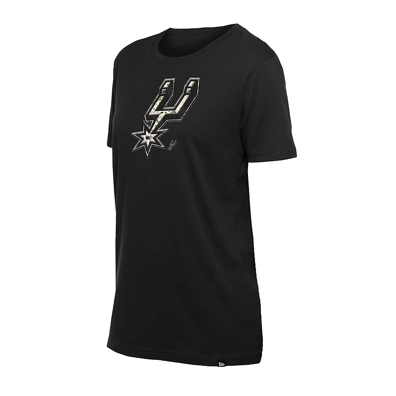 Women's New Era Black San Antonio Spurs Glam Game Flower T-Shirt