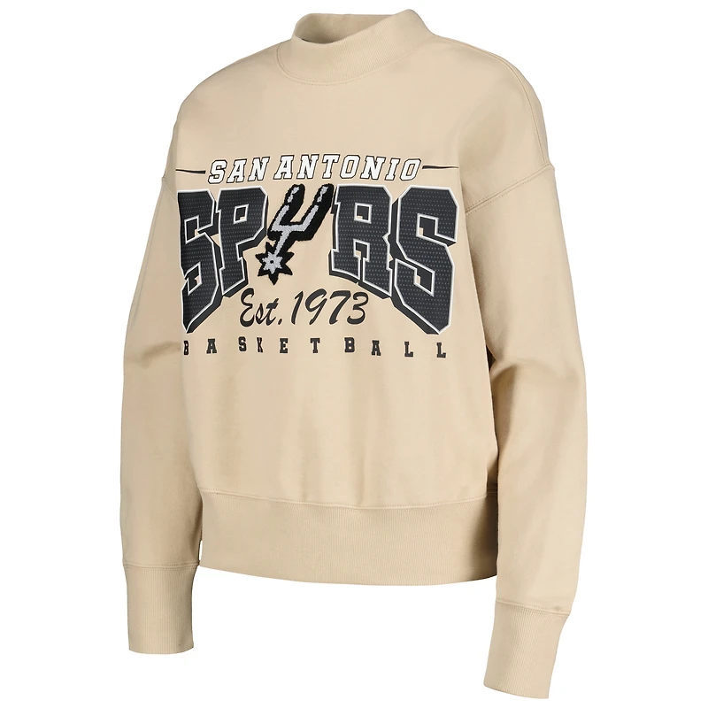 Women's Qore Cream San Antonio Spurs Oversized Cozy Mock Neck Pullover Sweatshirt