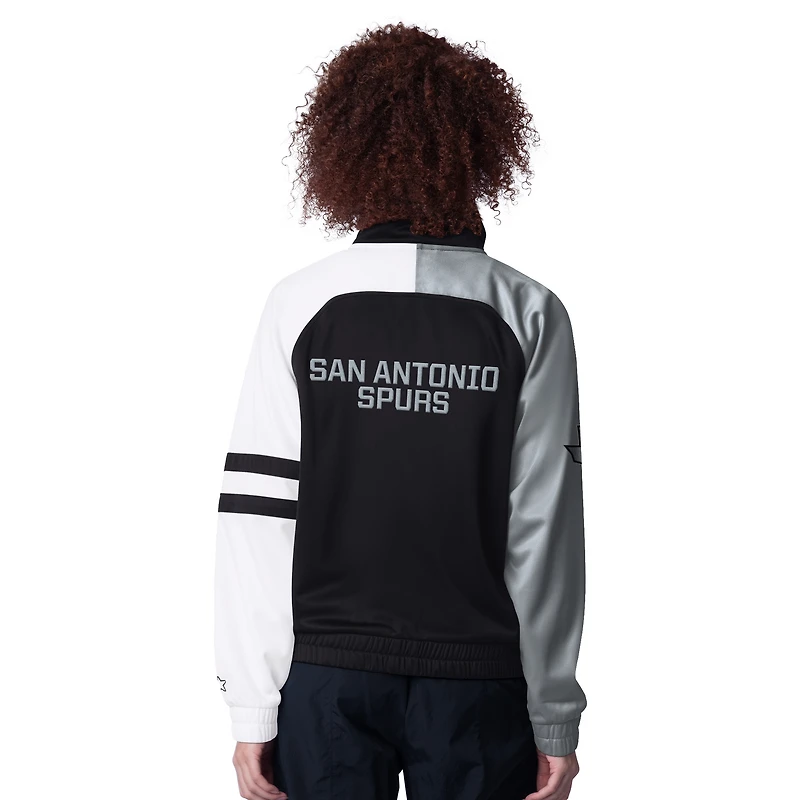 Women's Starter Black San Antonio Spurs Line Up Dolman Raglan Full-Zip Track Jacket