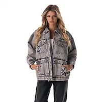 Veste cargo en jean gris oversize à fermeture éclair intégrale The Wild Collective pour femme, San Antonio Spurs