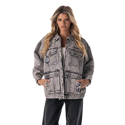 Women's The Wild Collective Gray San Antonio Spurs Oversized Cargo Denim Full-Zip Jacket