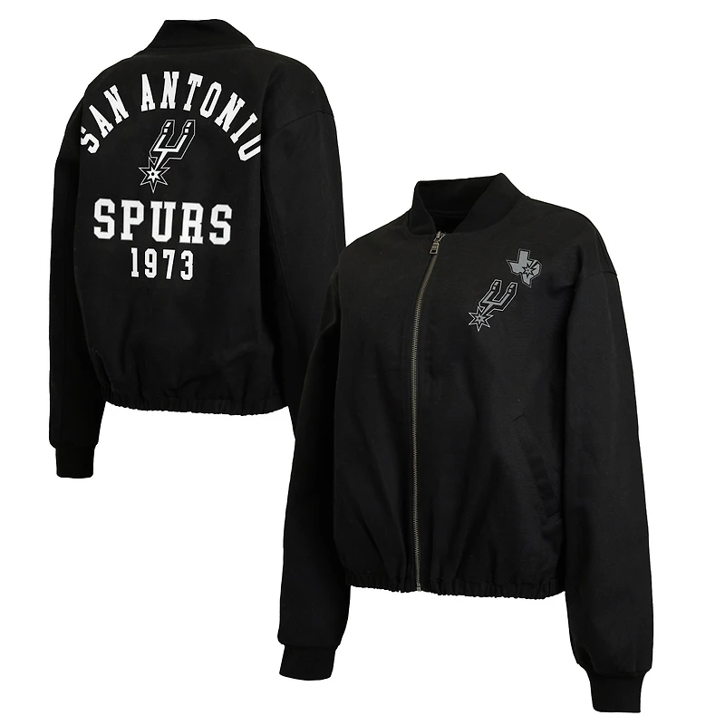 Women's WEAR by Erin Andrews Black San Antonio Spurs Denim Full-Zip Bomber Jacket