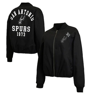Women's WEAR by Erin Andrews  Black San Antonio Spurs Denim Full-Zip Bomber Jacket