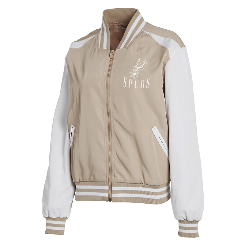 Women's WEAR by Erin Andrews Tan San Antonio Spurs Tonal Full-Zip Bomber Jacket