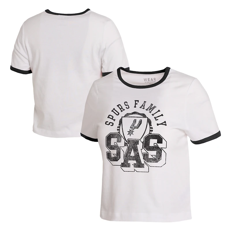 Women's WEAR by Erin Andrews White San Antonio Spurs Cropped Ringer Baby T-Shirt