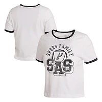 Women's WEAR by Erin Andrews  White San Antonio Spurs Cropped Ringer Baby T-Shirt