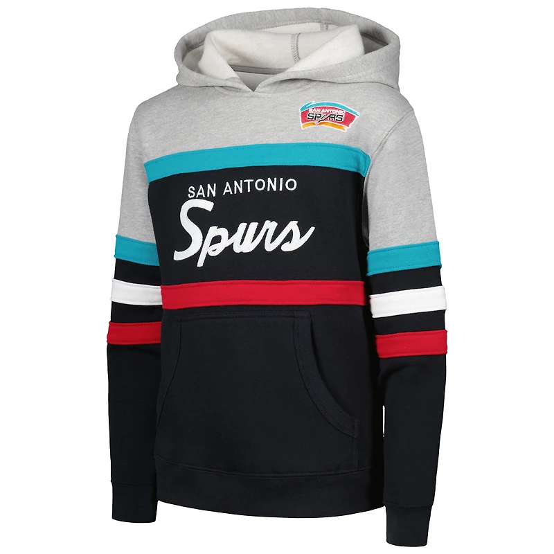 Sweat à capuche Mitchell & Ness noir/gris chiné pour jeune entraîneur des San Antonio Spurs Hardwood Classics