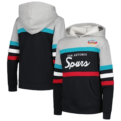 Youth Mitchell & Ness Black/Heather Gray San Antonio Spurs Hardwood Classics Head Coach Pullover Hoodie