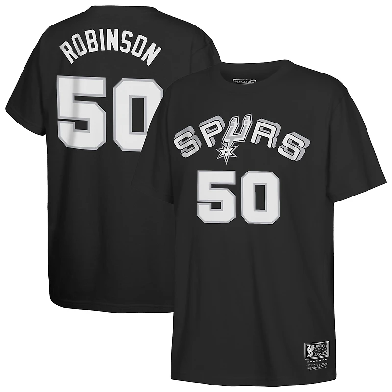 T-shirt Mitchell & Ness David Robinson noir San Antonio Spurs Hardwood Classics pour enfant, avec nom et numéro