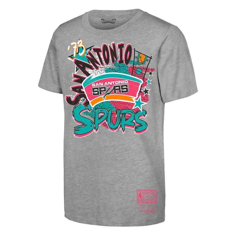 Youth Mitchell & Ness Heather Gray San Antonio Spurs Hardwood Classics Play by T-Shirt