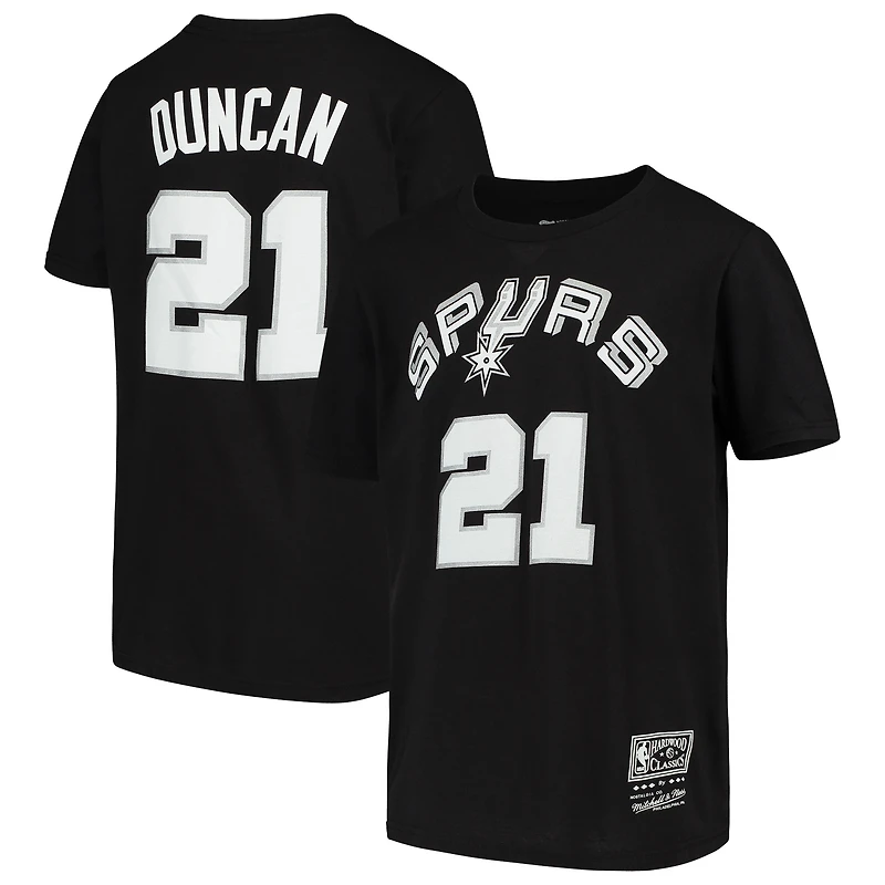 Youth Mitchell & Ness Tim Duncan Black San Antonio Spurs Hardwood Classics Name Number T-Shirt