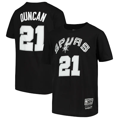 Youth Mitchell & Ness Tim Duncan Black San Antonio Spurs Hardwood Classics Name Number T-Shirt
