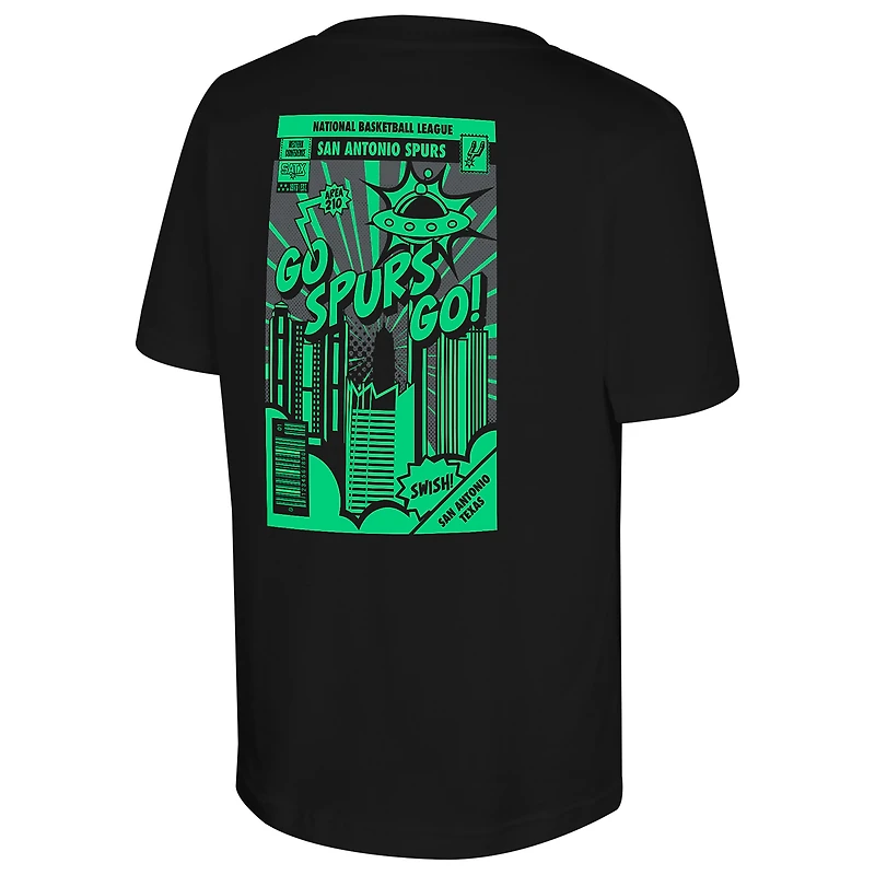 Youth Stadium Essentials Black San Antonio Spurs Area 210 Comic Book T-Shirt
