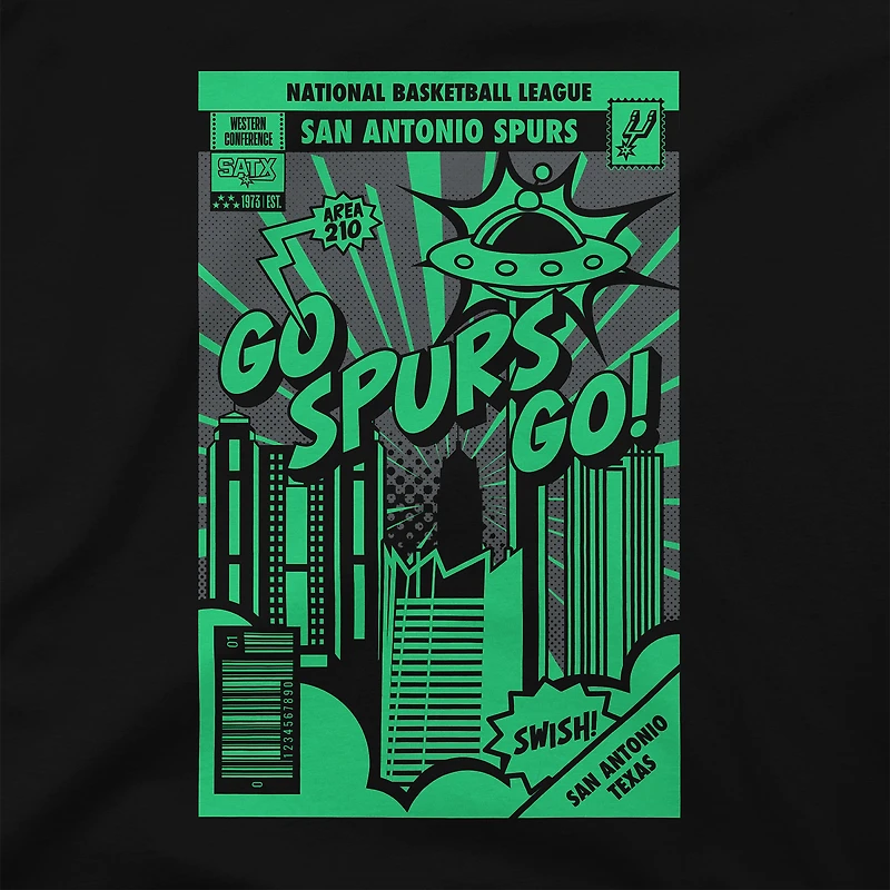 Youth Stadium Essentials Black San Antonio Spurs Area 210 Comic Book T-Shirt
