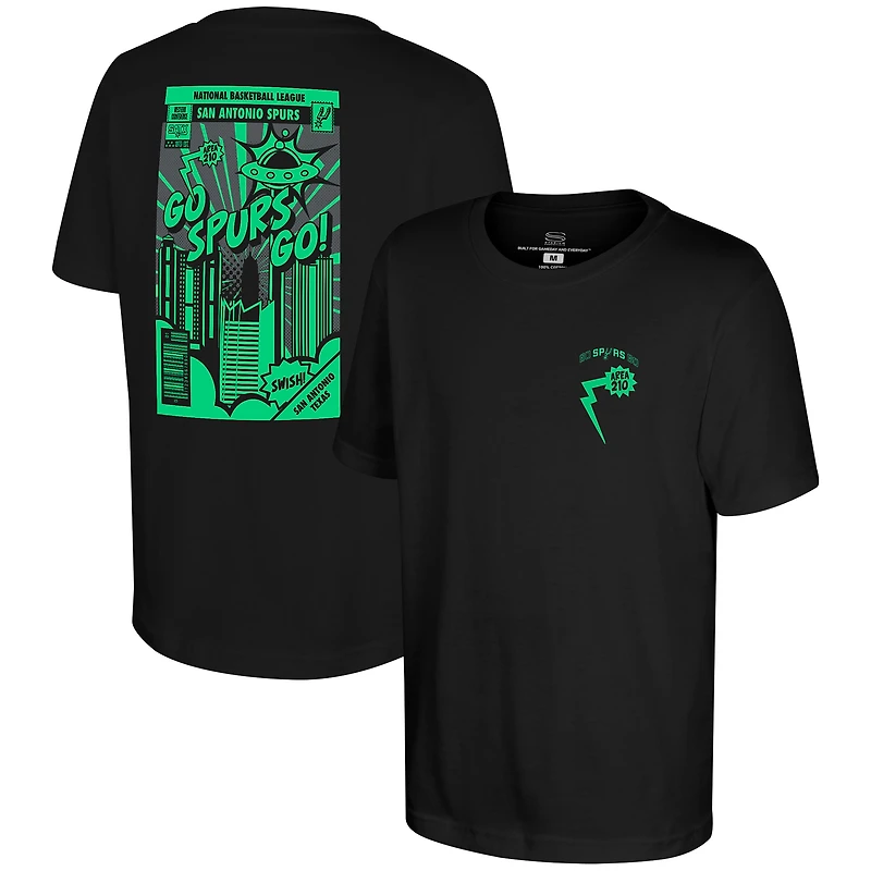 Youth Stadium Essentials Black San Antonio Spurs Area 210 Comic Book T-Shirt